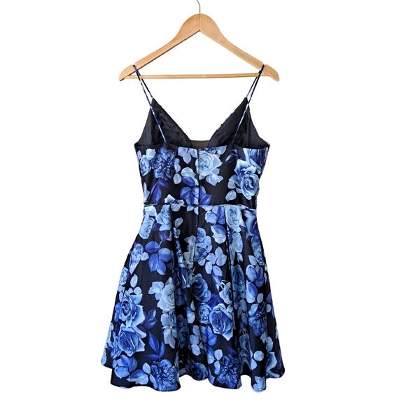 BETSEY & ADAM Blue Black Floral Fit & Flare Mini Dress 10 Cocktail Formal Prom - Picture 10 of 10
